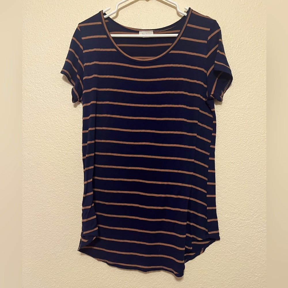 Free Kisses Navy Blue/ Orange Short Sleeve Striped Blouse Size X Large